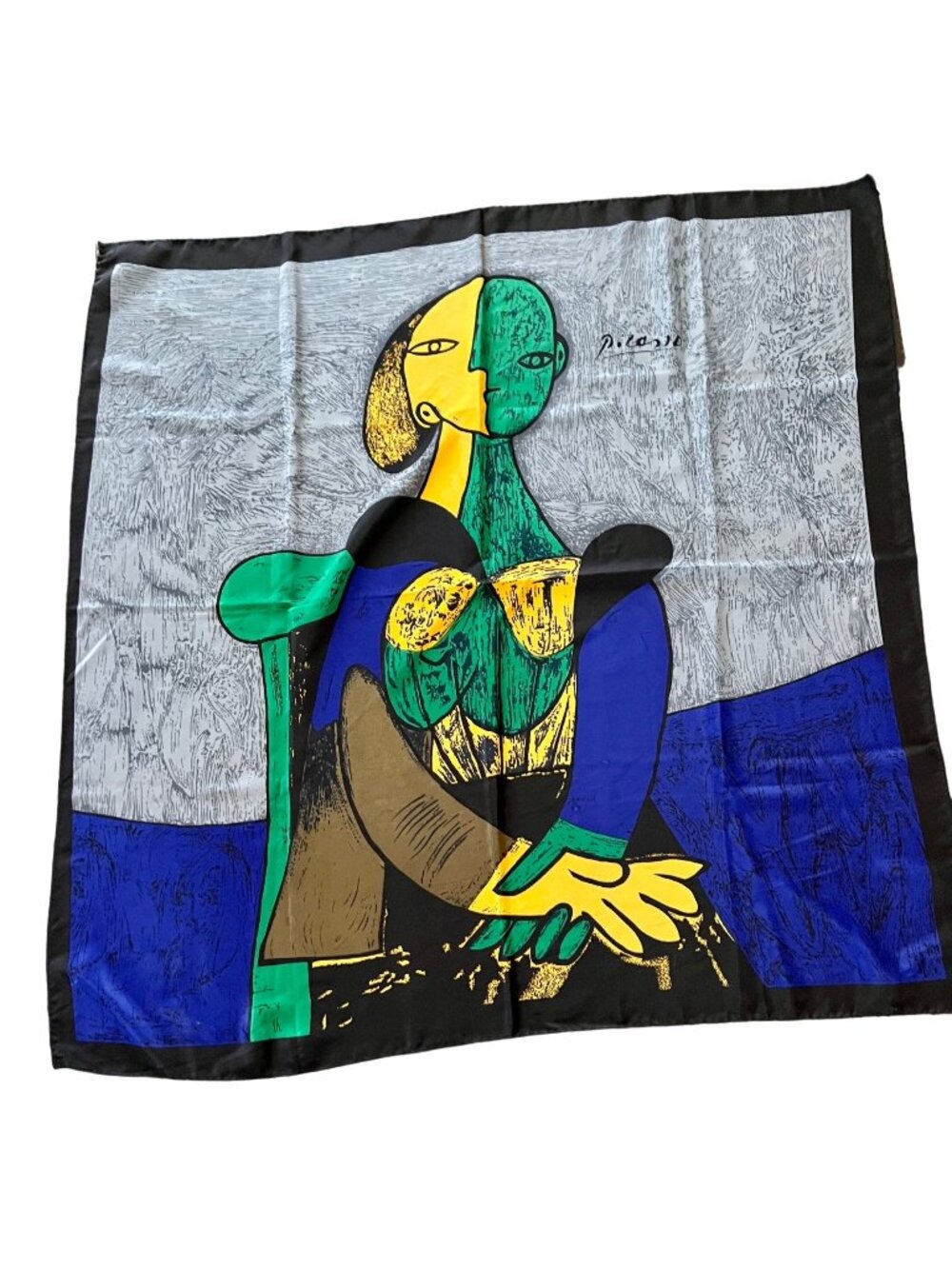 1990's Picasso Print Scarf Cubism Seated Woman Art To Wear